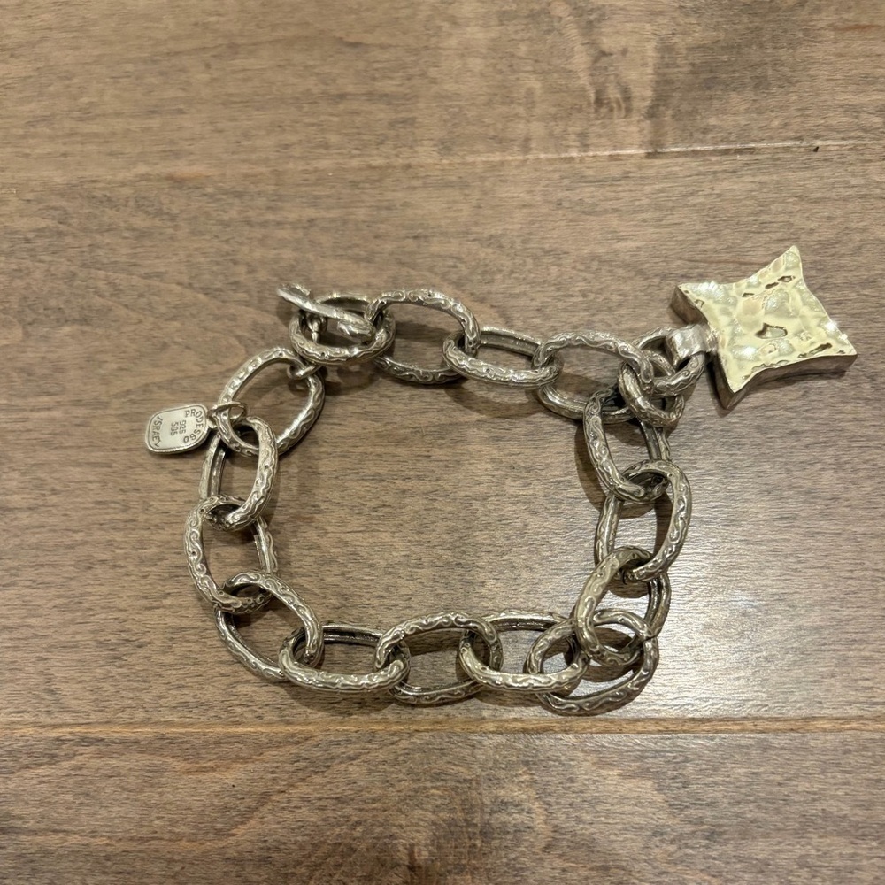 Vintage Prodesso Designer Sterling Silver and 14K Chain Bracelet with Charm Rare